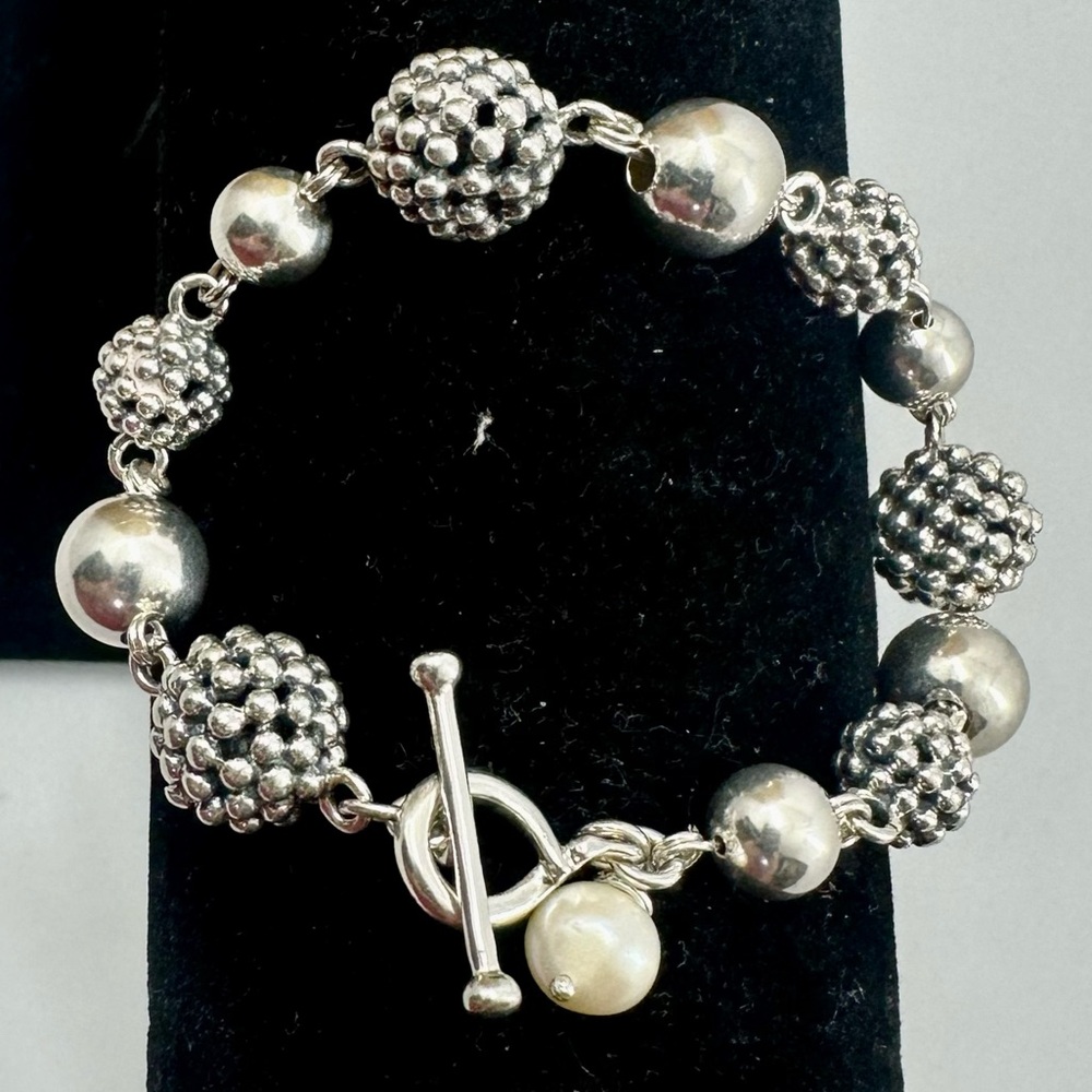 Michael Dawkins Sterling Silver Ball Bead Popcorn Caviar Toggle Bracelet 7.5"